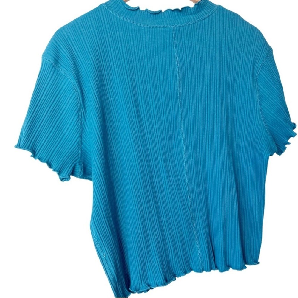Wild Fable Womens Teal Blue Ribbed Lettuce Hem Mock Neck Short Sleeve Top XXL - Picture 6 of 8
